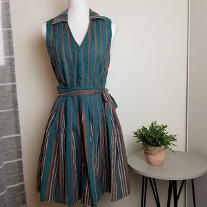 BCBG Max Azria striped pleated belted dress